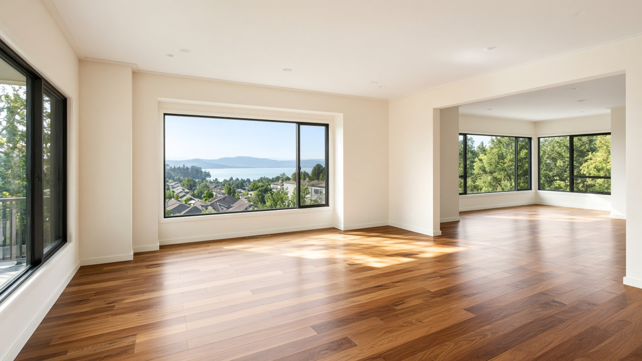 Bright, freshly cleaned living room ready for move-in